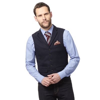 Hammond & Co. by Patrick Grant Big and tall navy basketweave waistcoat